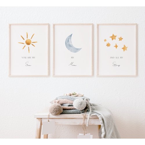 You Are The Sun, The Moon, And All My Stars Wall Art - Printable Wall Art For New Baby | Digital Downloads