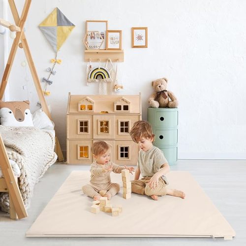 Stylish Padded Baby Play Mat for Your Boy or Girl - Extra Thick & Super Soft Vegan Leather Floor Mat Creates A Safe Play Area for Little Ones - A Beautiful Playmat That Fits Nicely Into Any Playroom - Beige