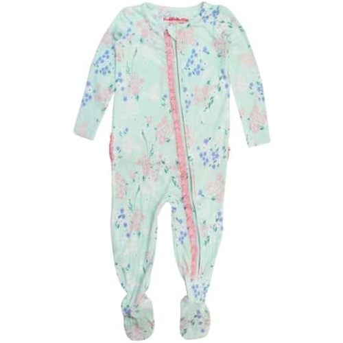 RuffleButts SoftSnooze™ Viscose from Bamboo Baby Girls Ruffle One Piece Footie Pajamas
