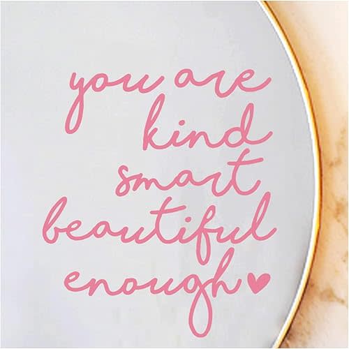 2 x Mirror Decal Vinyl, Car Mirror Decor, Mirror Sticker, Positive Affirmation Decor, Affirmation Stickers for Bathroom, for Kids, for Teens, Bathroom Decal, Set of 2 (Pink)