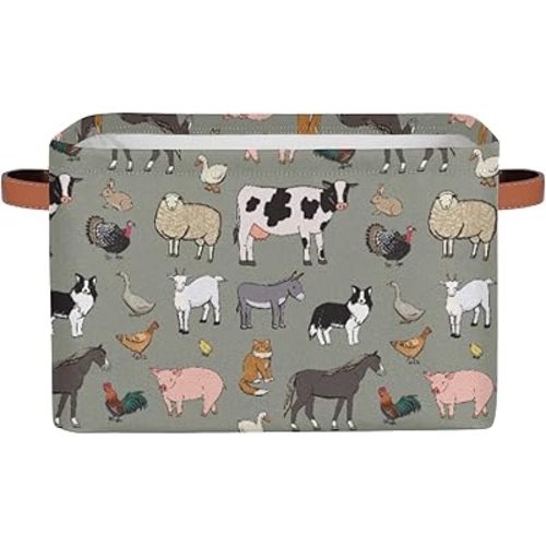 Farm Animal Storage Basket Bins, Cow Sheep Rooster Large Foldable Storage Baskets Fabric Organizer Storage Cubes Box with Handles Collapsible Basket for Shelf Closet Nursery Home Office