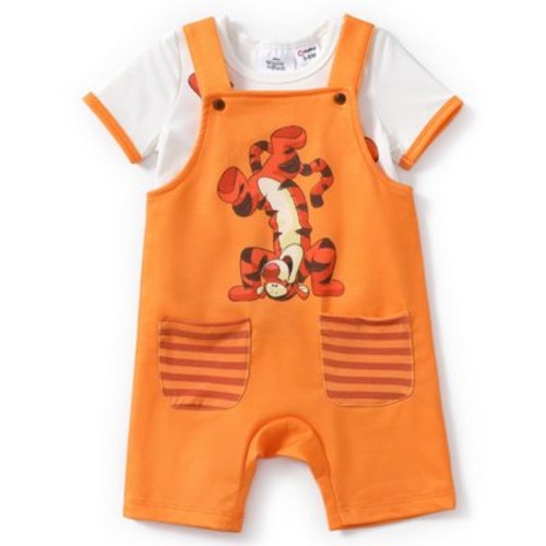 Disney Winnie the Pooh Baby Boys Girls 2 Pcs Graphic Tee with Striped Overall Sets Newborn to Infant