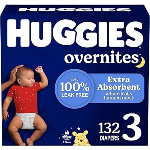 Huggies Size 3 Overnites Baby Diapers: Overnight Diapers, Size 3 (16-28 lbs), 132 Ct (2 Packs of 66), Packaging May Vary