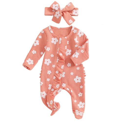 Ayalinggo Newborn Baby Girl Fall Winter Outfits Clothes Knit Jumpsuit Ruffle Romper Newborn Coming Home Outfit for Baby Girl
