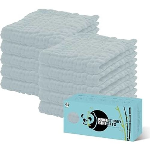 HIPHOP PANDA 10 Pack 6-Layers Muslin Burp Cloths Large - Durable 100% Cotton - Baby Essentials Extra Absorbent and Soft Boys & Girls Rags for Newborn Registry (Slate, 20" X10")