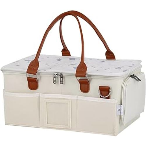 Baby Diaper Caddy Organizer with Lid, Multiple Compartments Baby Caddy, Waterproof Diaper Tote Bag for Infants, Travel Baby Bag for Must Haves, Baby Gift Basket for Newborn Essentials