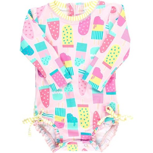 Baby Girls Long Sleeve UPF50+ One Piece Rash Guard, 6-12M