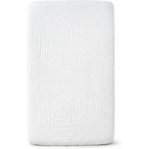 Muslin Bassinet Sheet Compatible with Maxi-COSI Iora & Iora Air Bedside Sleeper - 100% Cotton Rectangular Mattress Pad Cover (33"x20"), Breathable & Soft, Boho (1 Pack White)