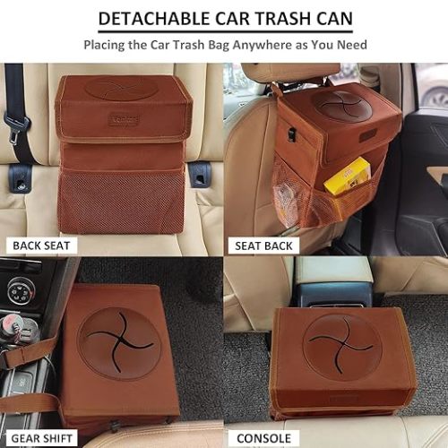 Car Trash Can, Brown, 2.2 Gallons Capacity, Waterproof, Polyester Material, Adjustable Strap, Hanging Design, Leakproof Lining, 100% PEVA Thickness