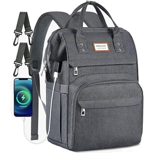 Mokaloo Large Diaper Bag Backpack, Dark Grey, Unisex, 25L Volume, 13 Pockets, USB Charging Port