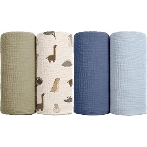 lulumoon Muslin Swaddle Blanket + Muslin Swaddle Blanket Dinosaur Print