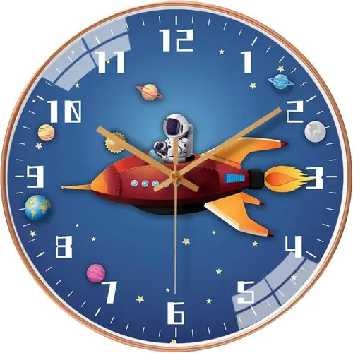 Space Silent Creative Wall clock, Silent time Wall Clock Operated for wall clock for office, Classroom, Bedroom, Bathroom, Living room, Restaurant, Hotel,Children's room，kitchen， etc.(30 cm/ 12")