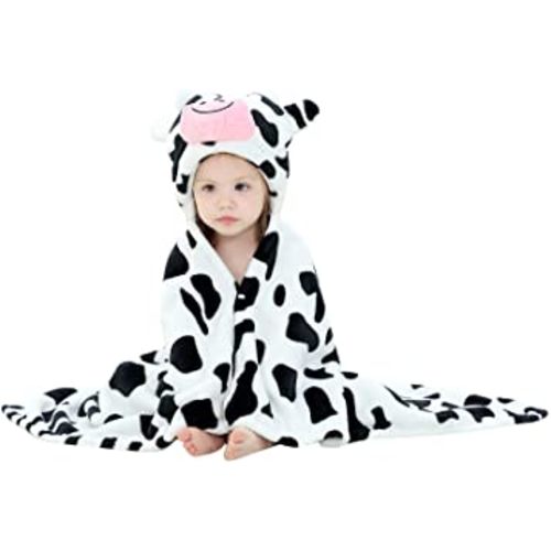 MICHLEY Animal Face Baby Hooded Swaddling Blanket for Boys Girls, Large Size Toddler Plush After Bath Blanket 0-3 Years(Cow)