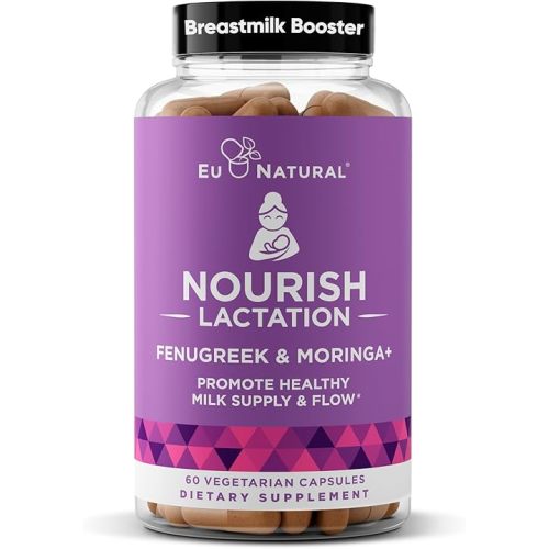 Nourish Lactation Supplement - Postpartum Support for Healthy Milk Flow & Production - Fenugreek Capsules for Women with Goat's Rue, Milk Thistle, Fennel Seed & Organic Moringa, 60 Vegan Soft Capsules