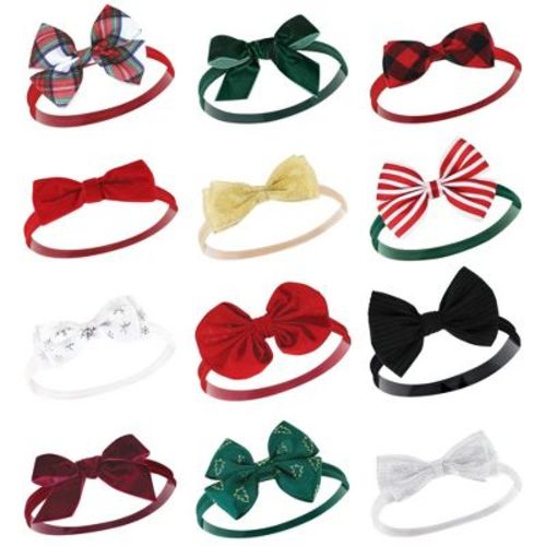Hudson Baby Infant Girl Cotton And Synthetic Headbands, 12 Days Of Christmas Plaid, 0-24 Months