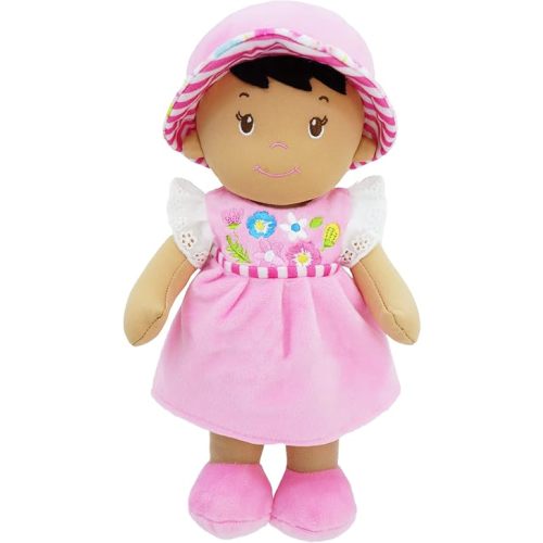 June Garden 12" Soft Dolly Malorie - Stuffed Soft Baby Doll Gift for 1 2 3 Year Old Girls - Pink Dress