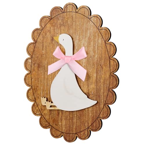 Weysat Goose Nursery Decor Wooden Vintage One Silly Goose Wall Art with Real Pink Bow, Funny Animal Duck Picture Wall Farmhouse Geese Poster Artwork for Nursery Room Decor