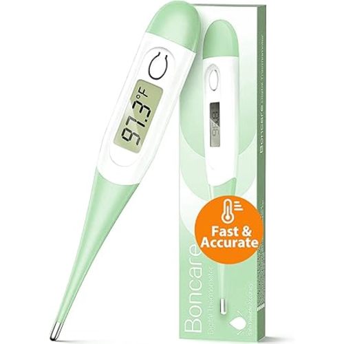 Boncare 10 Seconds Digital Thermometer for Adults and Kids - Accurate & Safe Rectal Thermometer for Baby with Fever Alarm, Oral Thermometer (Light Green)