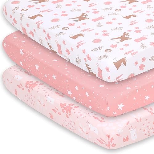The Peanutshell 3-Pack Fitted Playard Sheets Mini Crib Sheets Pack N Play Mattress Woodland Floral
