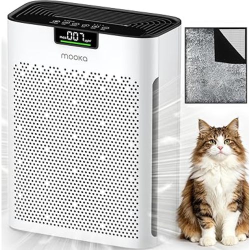 Air Purifier for Home Bedroom Large Room 2200 Ft², MOOKA H13 HEPA Air Cleaner with Washable Pre-filter, Air Quality Monitor, Air Purifiers for Pets Hair Smoke Dust Pollen, Auto Mode, KJ190 White