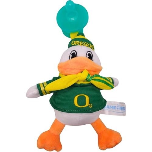 Baby Boy and Girl Silicone Pacifier with College Mascot Stuffed Toy Plush, Collegiately Licensed, The Oregon Duck, University of Oregon