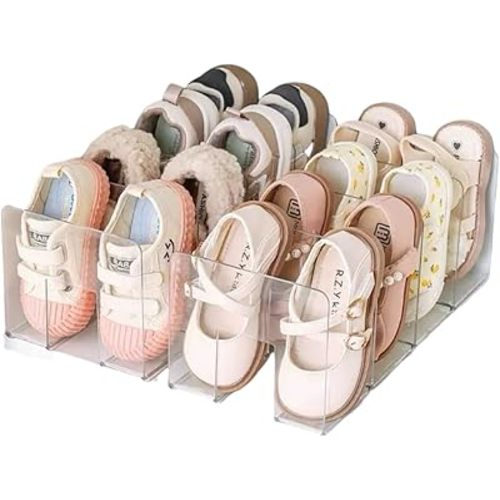 Clear Acrylic Kids Shoe Rack for Closet Organizers and Storage, Small Shoe Rack 4 Sections Toddler Baby Shoe Storage Organizer Stackable Shoe Shelf,kids closet organizers and storage(3Pack)