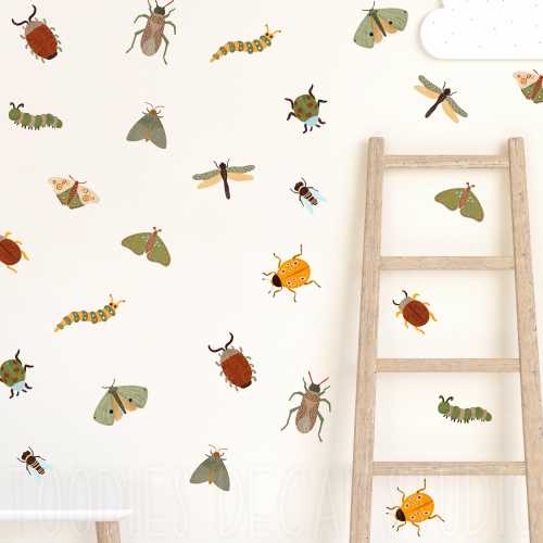 Bug Fabric Wall Decals, Boys Insect Stickers, Textured wall decals, Reusable and Removable bug decor
