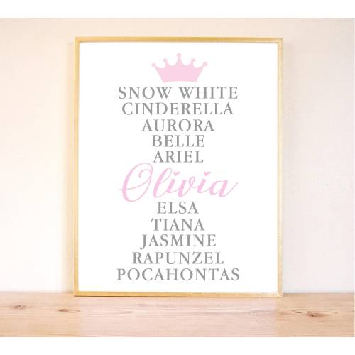 Personalized Princess Baby Girl Print, Fairytale Princess Name Wall Art, Girl Nursery Print, Baby Shower Gift, Princess Baby Shower Gift