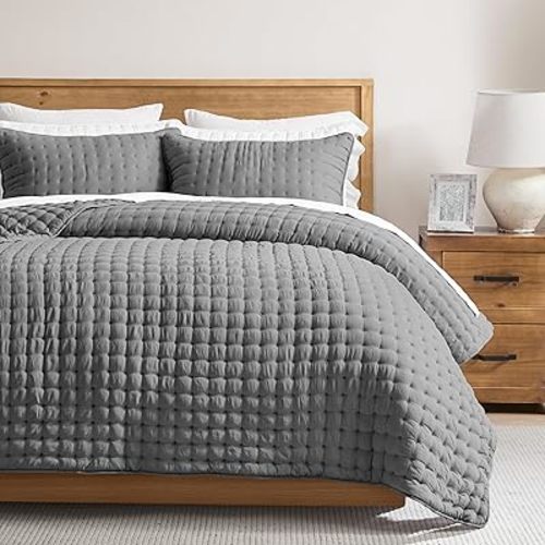 WDCOZY Dark Grey King Size Quilt Bedding Sets with Pillow Shams, Deep Lightweight Bedspread Coverlet, Quilted Blanket Thin Comforter Bed Cover, All Season Summer Spring, 3 Pieces, 104x90 inches