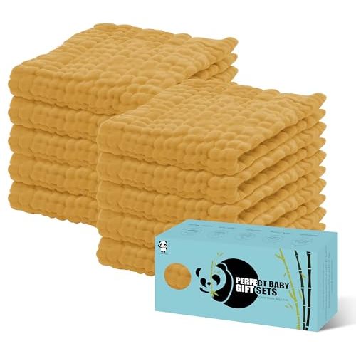 HIPHOP PANDA 10 Pack 6-Layers Muslin Burp Cloths Large - Durable 100% Cotton - Baby Essentials Extra Absorbent and Soft Boys & Girls Rags for Newborn Registry (Honey, 20" X10")