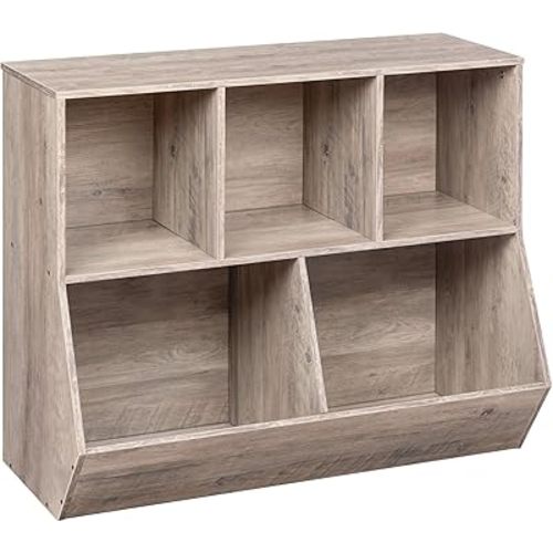 HOOBRO Kids Bookshelf, Bookcase Footboard, Toy Storage Cubby, Children's Toy Shelf, 35.4" L Toy Storage Cabinet, Fit for Children's Room, Playroom, Hallway, Kindergarten, Greige BG32CW01