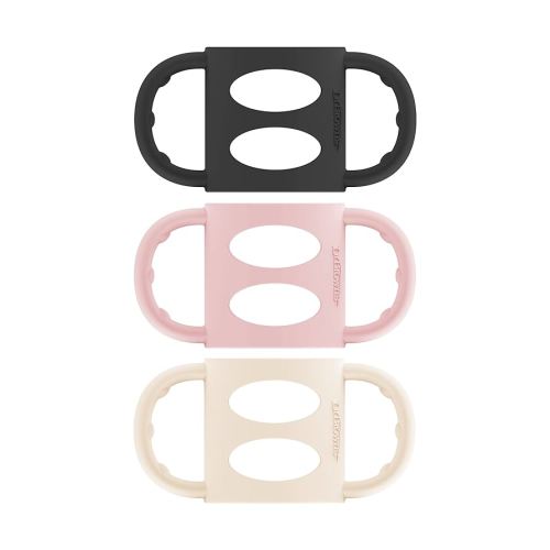 Dr. Brown’s Milestones 100% Silicone Baby Bottle Handles, Narrow, Black, Light Pink, Ecru, 3 Pack, 4m+