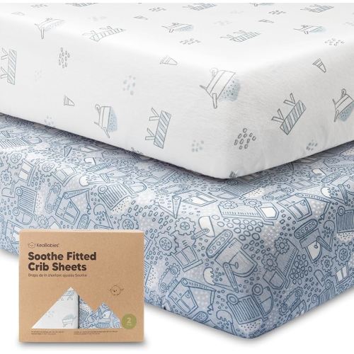 KeaBabies 2-Pack Organic Crib Sheets for Boys, Girls - 52x28 Fitted Crib Mattress Sheet Neutral, Breathable Jersey Cotton Cover for Baby Bed, Toddler Mattress, Soft & Cute Prints (Excavation)