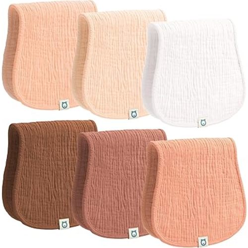 Muslin Burp Cloths Set, 6 Pieces, 100% Organic Cotton Hand Washcloths for Baby Boys and Girls Extra Absorbent and Soft Burping Rags (Cherry - Multi Colored)