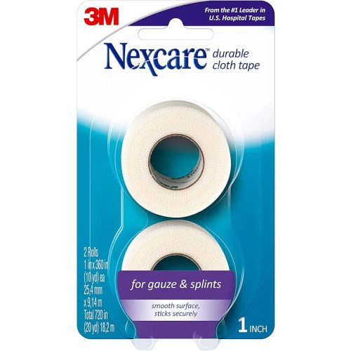 Nexcare Durable Cloth Tape, Woven Tape, Securely Holds Bulky Wound Dressing - 1 In x 10 Yds, 2 Rolls of Tape