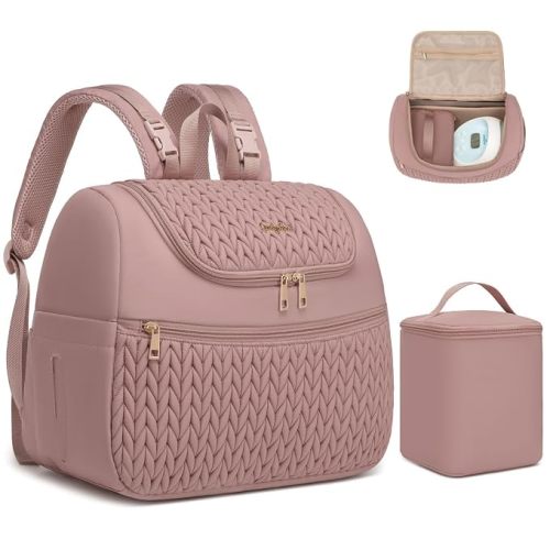 Breast Pump Bag for Spectra S1/S2 & Medela – Insulated Cooler Bag, 13" Laptop Sleeve, Diaper Bags Backpack – Lightweight, Water-resistant & Stylish for Work, Travel, Dusty Rose