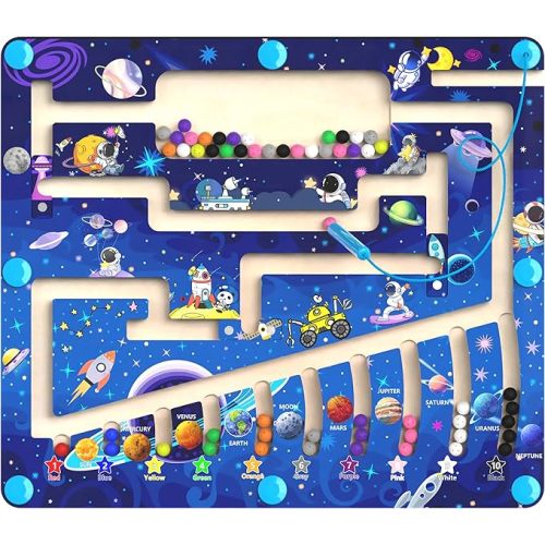 Magnetic Color and Number Maze - Montessori Toys for 3+ Year Old - Wooden Color Matching Learning Counting Puzzle Board -Toddler Activities Fine Motor Skills Toys for Boys Girls 3 4 5 Years Old