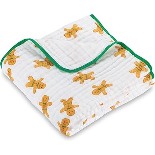 LollyBanks Muslin Baby Blanket, 100% Cotton Soft and Breathable Newborn Muslin Quilt, 47 x 47 Inches Toddler Blanket for Boys and Girls, 6 Layers Lightweight Newborn Blankets (Gingerbread Man Print)