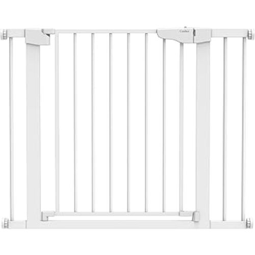 Cumbor 29.7-40.6" Baby Gate for Stairs, Mom's Choice Awards Winner-Dog Gate for Doorways, Pressure Mounted Auto-Close Pet Gates for Dogs Indoor, Safety Child Gate with Easy Walk Thru Door, White