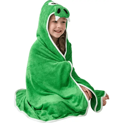 HIPHOP PANDA Hooded Towel - Rayon Made from Bamboo, Bath Towel with Bear Ears for Newborn, Babie, Toddler, Infant - Absorbent Large Baby Towel - Dinosaur, 30 x 30 Inch