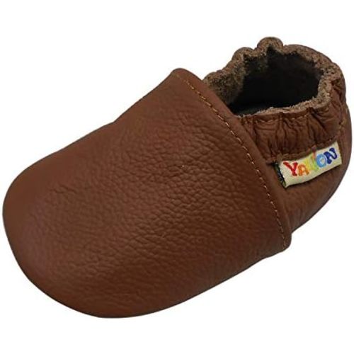YALION Soft Leather Baby Shoes Moccasins Slip-on Boys Girls Slippers with Elastic Ankle, Anti-Slip First Walking Crib Shoes for Infant Toddlers