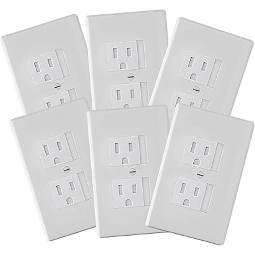 6-Pack Safety Innovations Self-Closing Outlet Covers (For Center Screw Outlets Only) - Measures 3"Wide x 4.75"High-An Alternative To Wall Socket Plugs for Child Proofing Outlets, (1-Screw), (White)