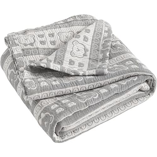 NTBAY 3 Layer Muslin Cotton Toddler Blanket, Jacquard Reversible Nursery Bed Blanket, Super Soft and Thermal for All Seasons, Decoration Gift, 30"x40", Dark Grey Bear