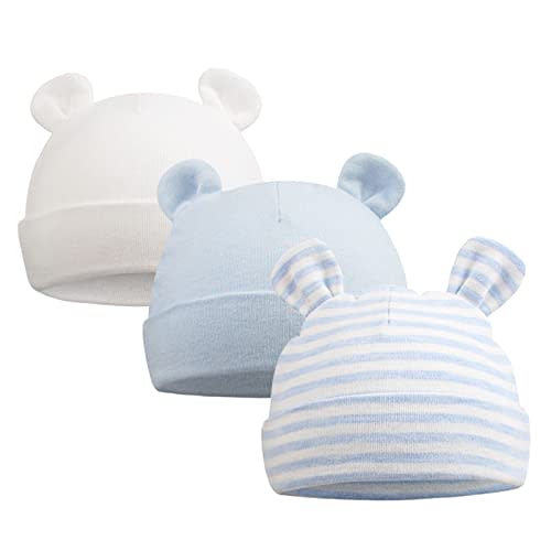 Original Cotton Newborn Hats for Girls Striped Preemie Baby Hats Bear Ears Infant Boys Beanies 0-6 Months
