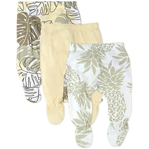 HonestBaby 3-Pack Footed Pants Roomy Fit Pull on Bottoms 100% Organic Cotton for Infant Baby Boys, Girls, Unisex