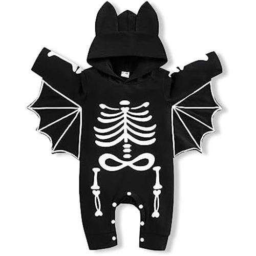 Newborn Baby Boy Girl Halloween Cosplay Bat Outfit Hooded Romper Jumpsuit My First Halloween Infant Boy Hooded Playsuit