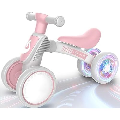 Colorful Lighting Baby Balance Bike Toys for 1 Year Old Girl Gifts, 10-36 Month Toddler Balance Bike, No Pedal 4 Silence Wheels & Soft Seat First Bike, One Year Old Girl Birthday Gifts