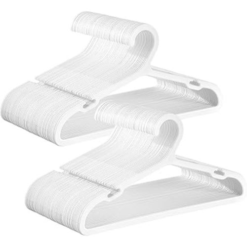 SONGMICS Kids Hangers 100 Pack, Plastic Baby Hangers for Closet, 14 x 7 Inches, for Children Aged 7-12 Years, Space-Saving, Non-Slip, Cloud White UCRP190W01