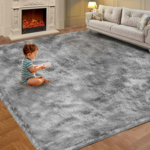Sanmadrola Gray Area Rug for Bedroom,4'X5.2',Fluffy Shag Rug for Living Room,Furry Carpet Kids Room,Shaggy Throw Rug for Nursery Room,Fuzzy Plush Rug,Grey Carpet,Rectangle,Cute Room Decor for Baby