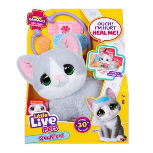 Little Live Pets Ouchies Single Kitten: Interactive Toy with Realistic Sounds and Touch Response, Plastic & Fabric Material